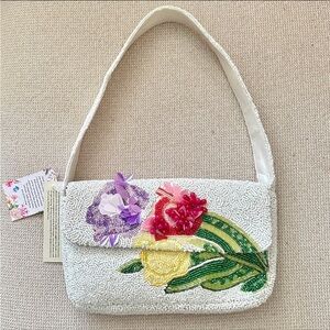 Floral White Beaded Handbag Viral